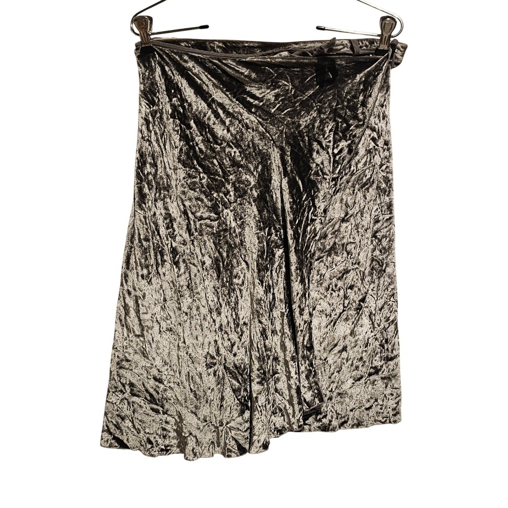 Vtg Rozae Nichols Burnout Velvet Whimsigoth Skirt Silver Gray Wrap‎ Tie Waist M